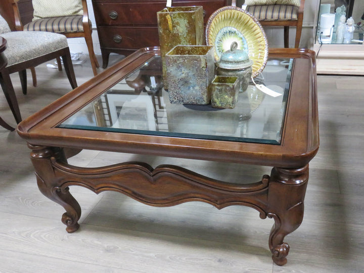 Vintage Wood & Glass Coffee Table