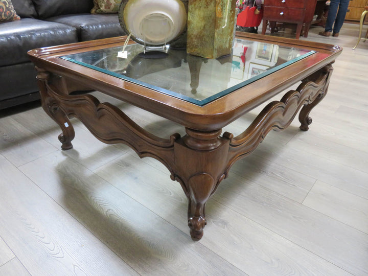 Vintage Wood & Glass Coffee Table