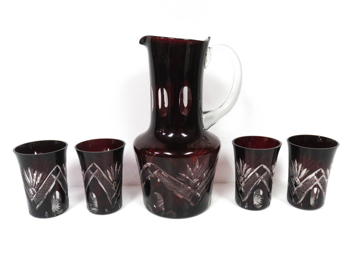 Bohemian Pitcher and Glasses