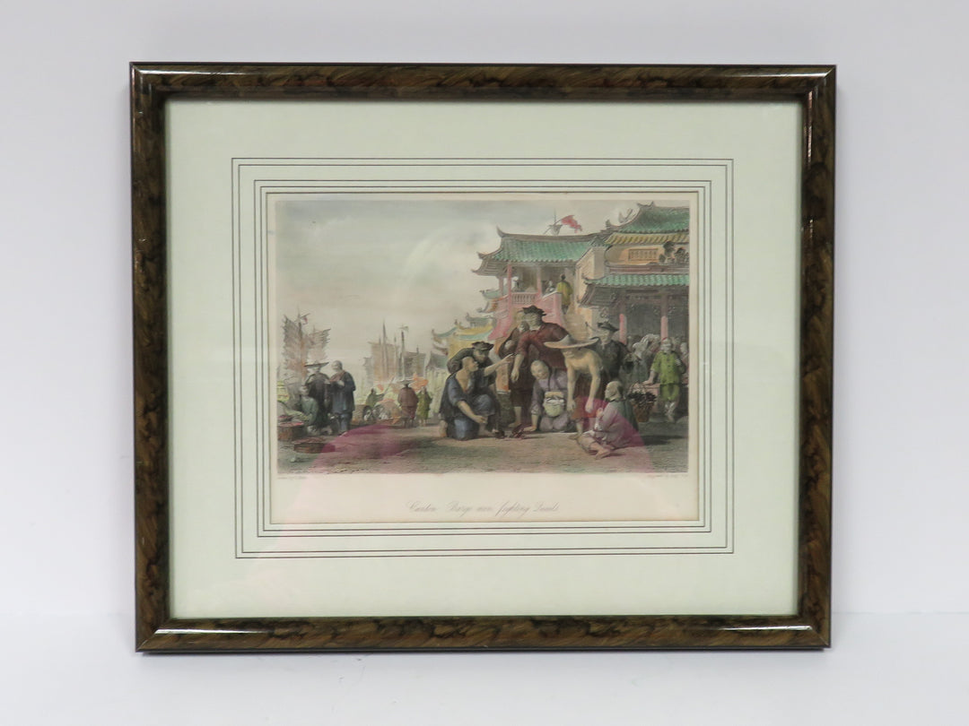 Print of Barge Men with fighting quails