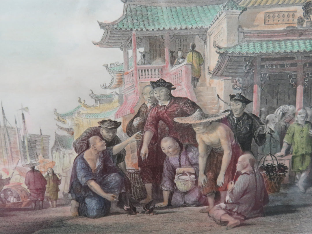 Print of Barge Men with fighting quails