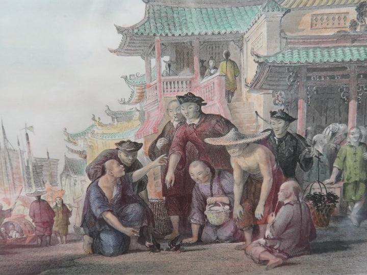 Print of Barge Men with fighting quails