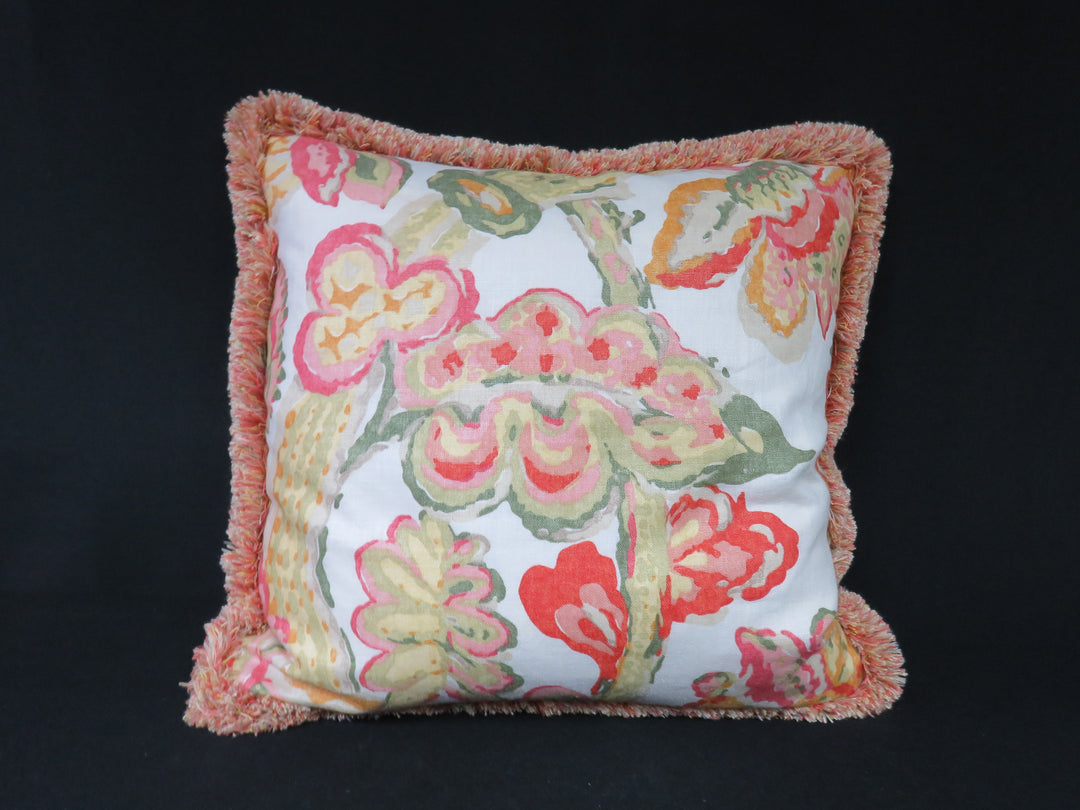 Floral Fringed Throw Pillow