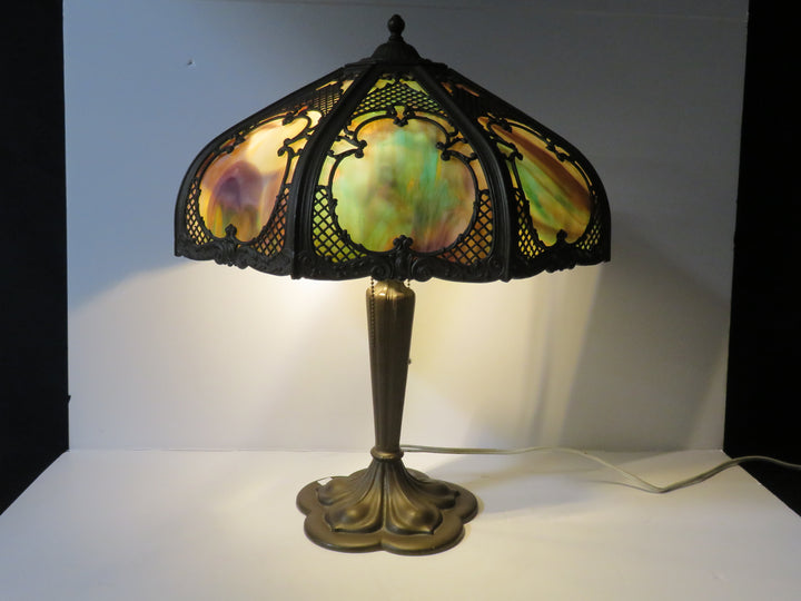 Edward Miller Slag Glass Lamp