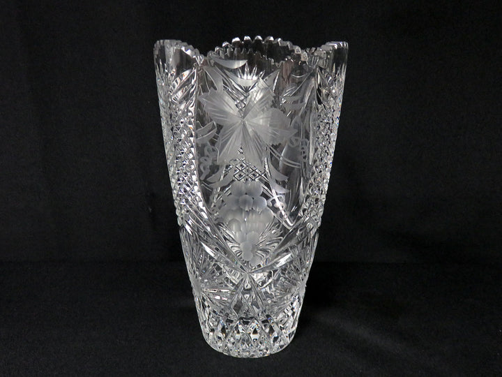Etched Fruit Design Crystal Vase