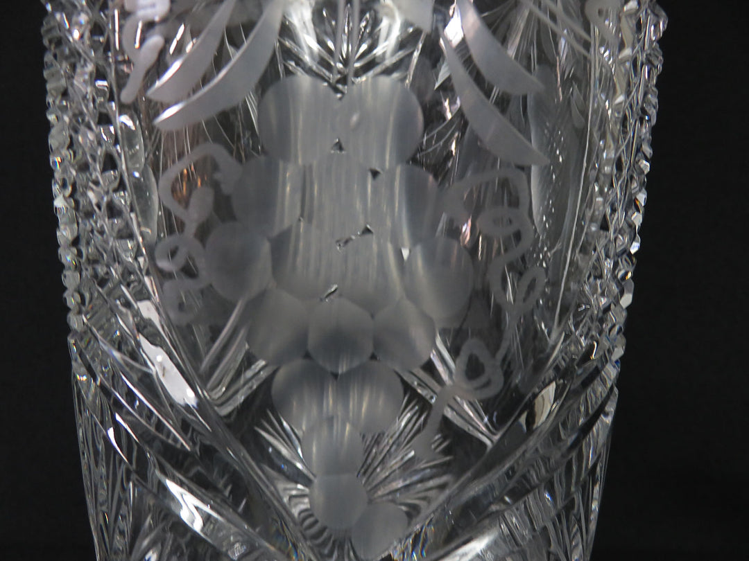 Etched Fruit Design Crystal Vase