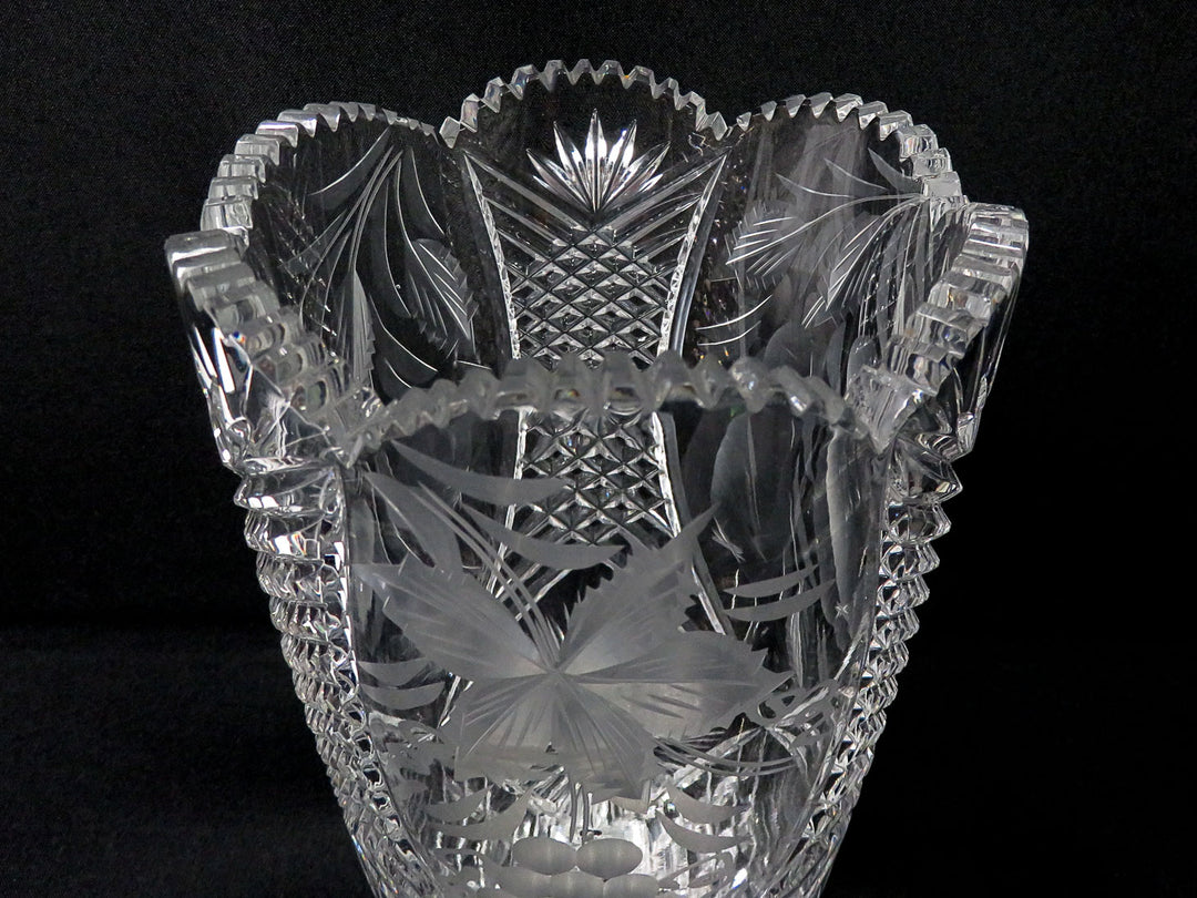 Etched Fruit Design Crystal Vase