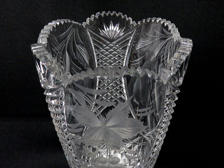 Etched Fruit Design Crystal Vase