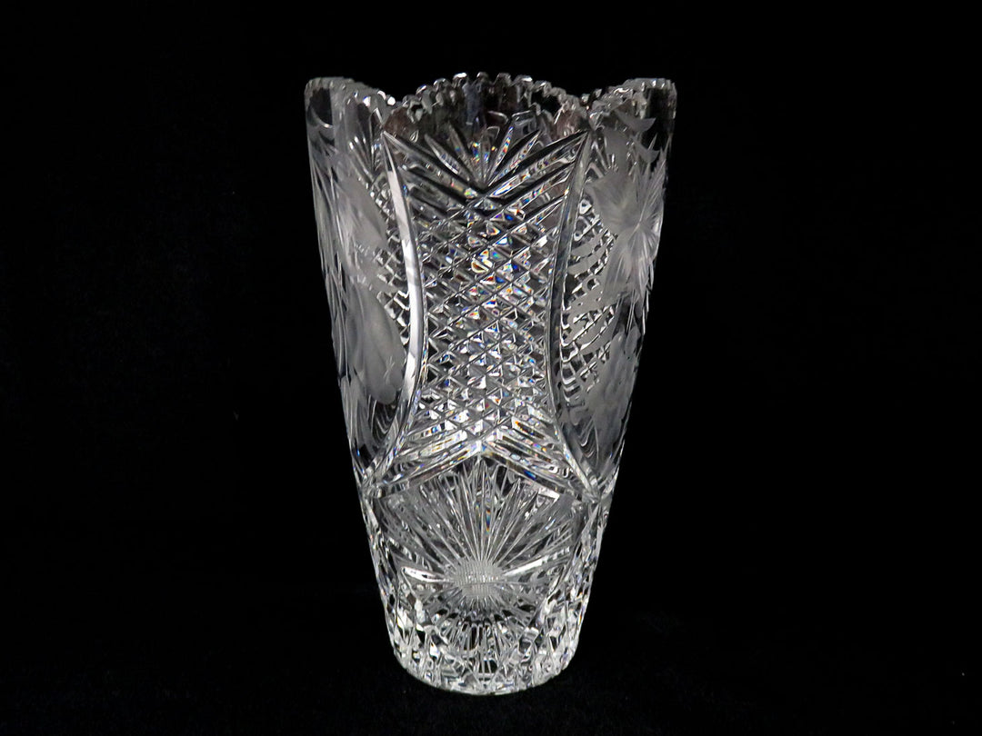 Etched Fruit Design Crystal Vase