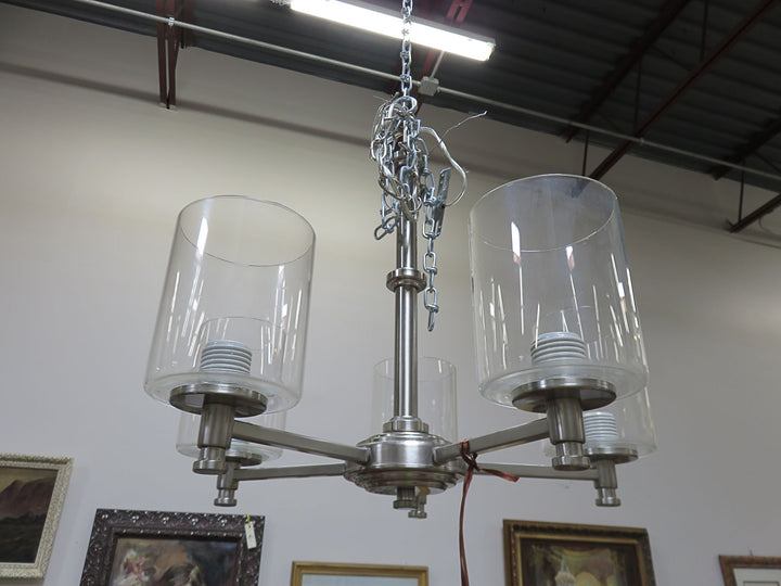Brushed Nickel & Glass Chandelier