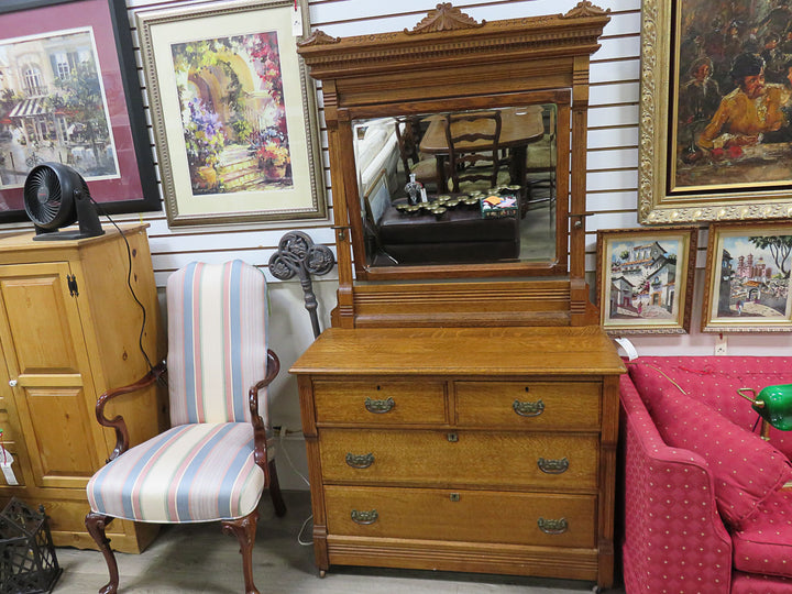 Antique Dresser with Carved Mirror