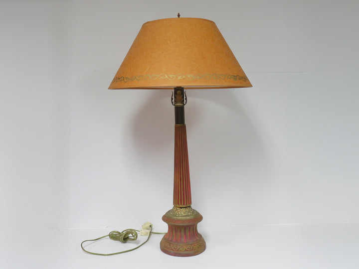 Gilded Red Column Table Lamp