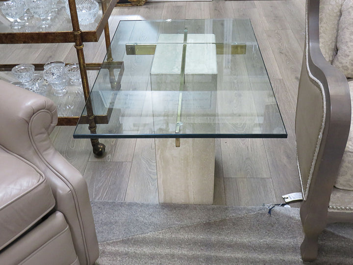 Brass, Glass & Stone End Table