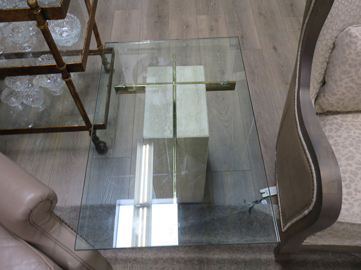 Brass, Glass & Stone End Table