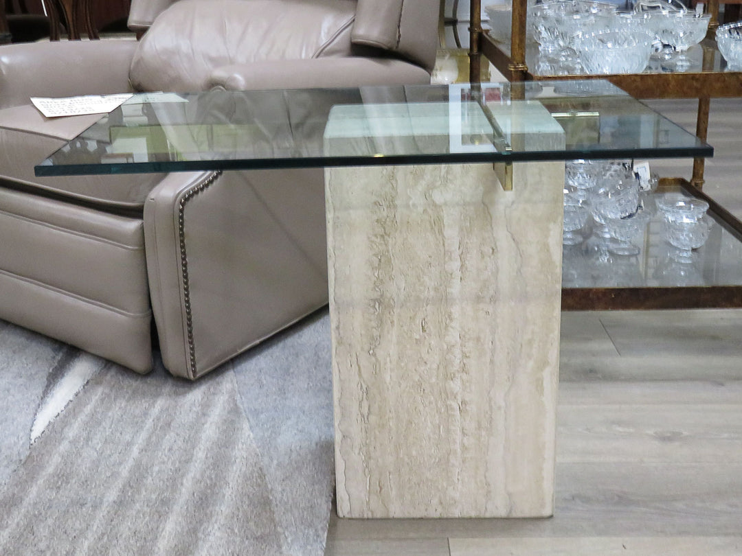 Brass, Glass & Stone End Table