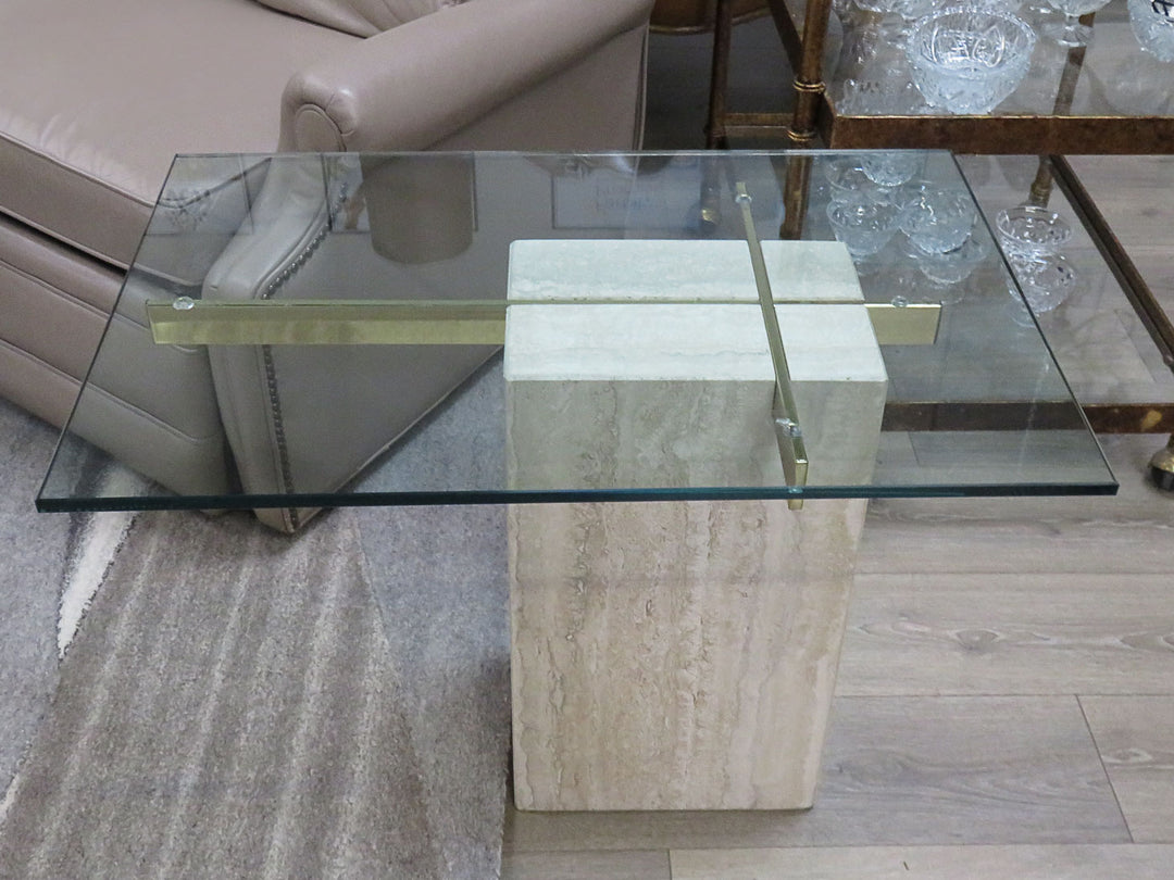 Brass, Glass & Stone End Table