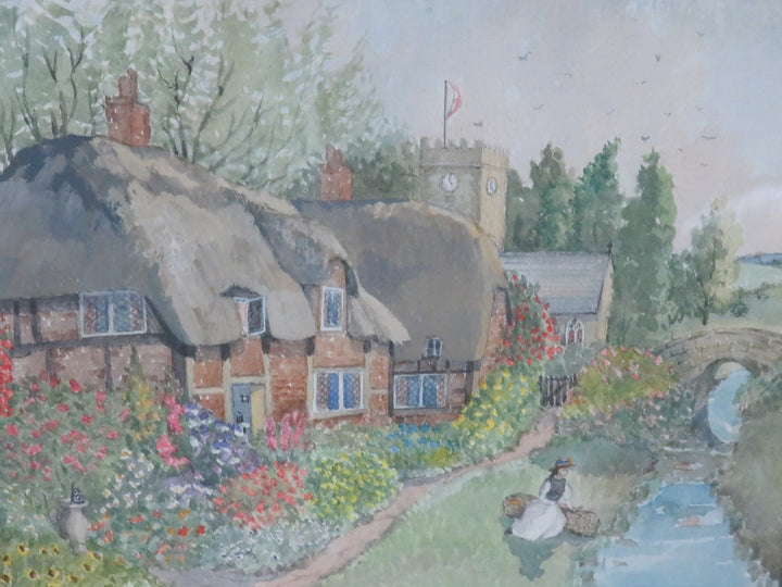 English Cottages Watercolor Painting
