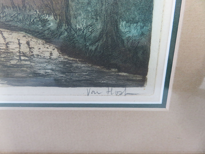 Aquatint Print of European Village