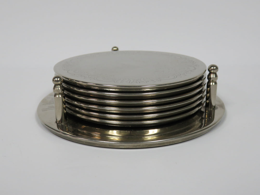 Floral Engraved Silverplated Coasters
