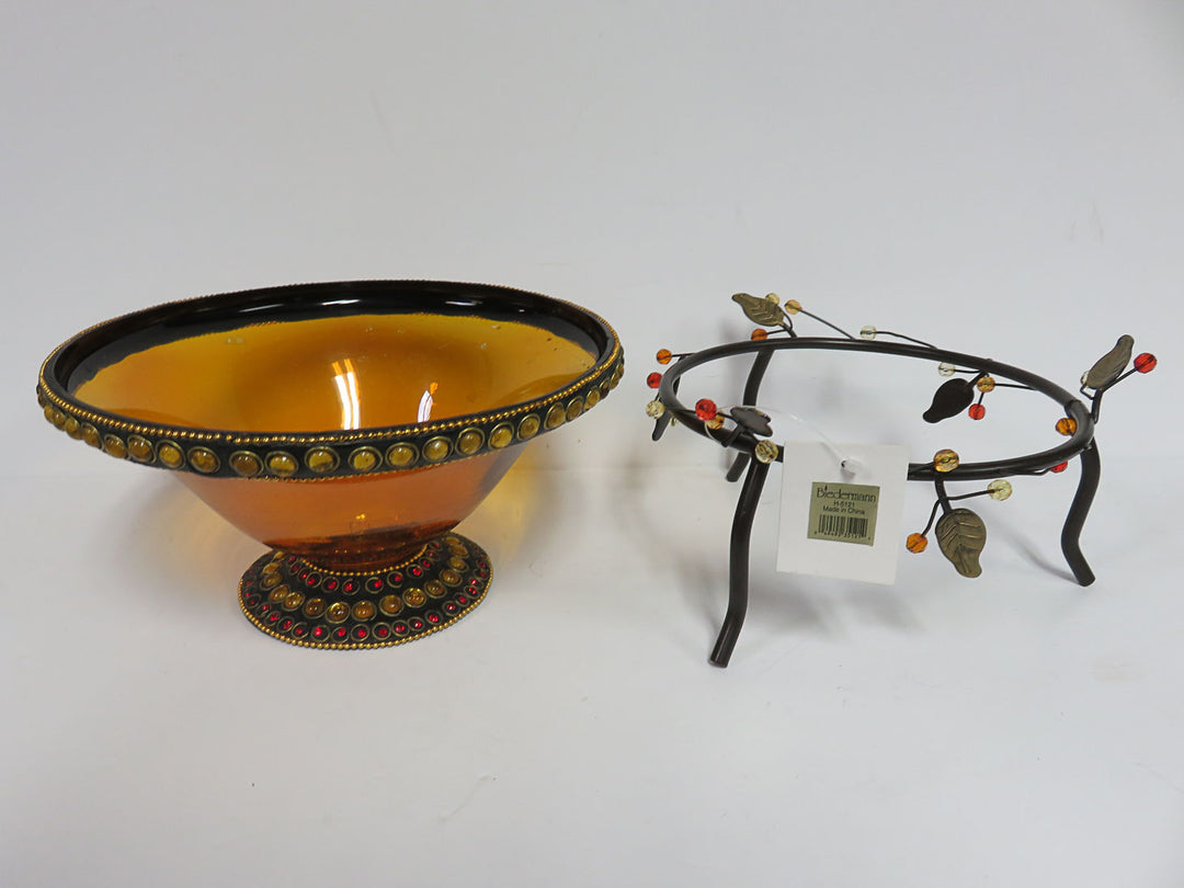 Biedermann Amber Glass Bowl in Stand