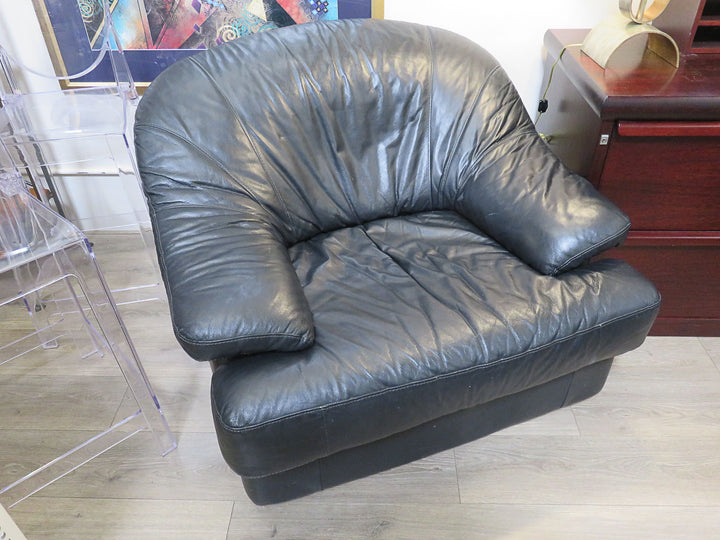 Black Leather Barrel Chair