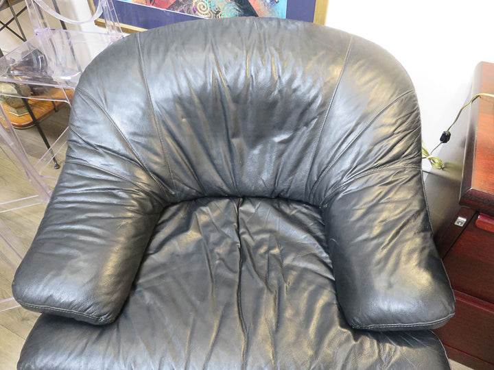 Black Leather Barrel Chair