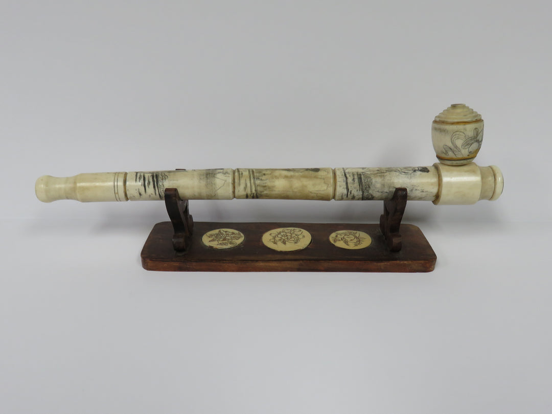 Bone Pipe with Wood Stand
