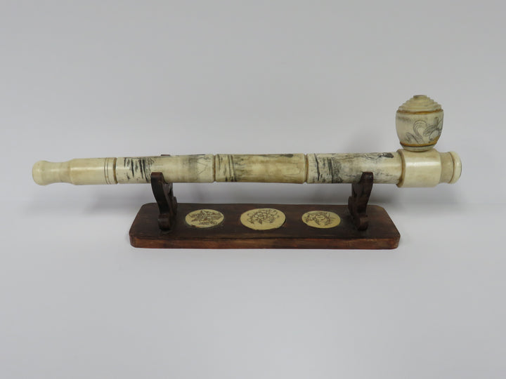Bone Pipe with Wood Stand