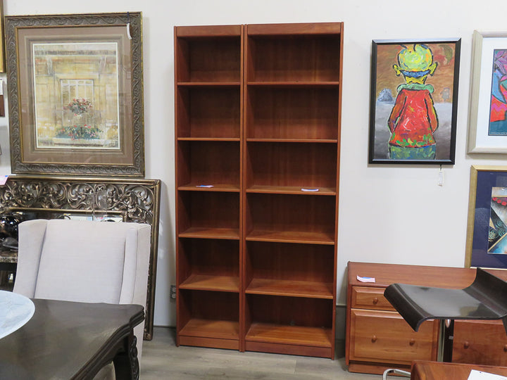 Cherry Veneer Bookcase on Left