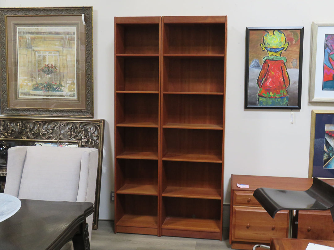 Cherry Veneer Bookcase on Right
