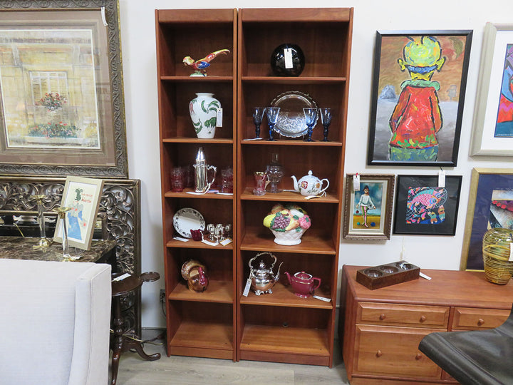 Cherry Veneer Bookcase on Left