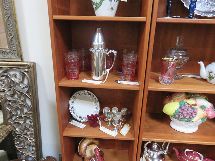 Cherry Veneer Bookcase on Left