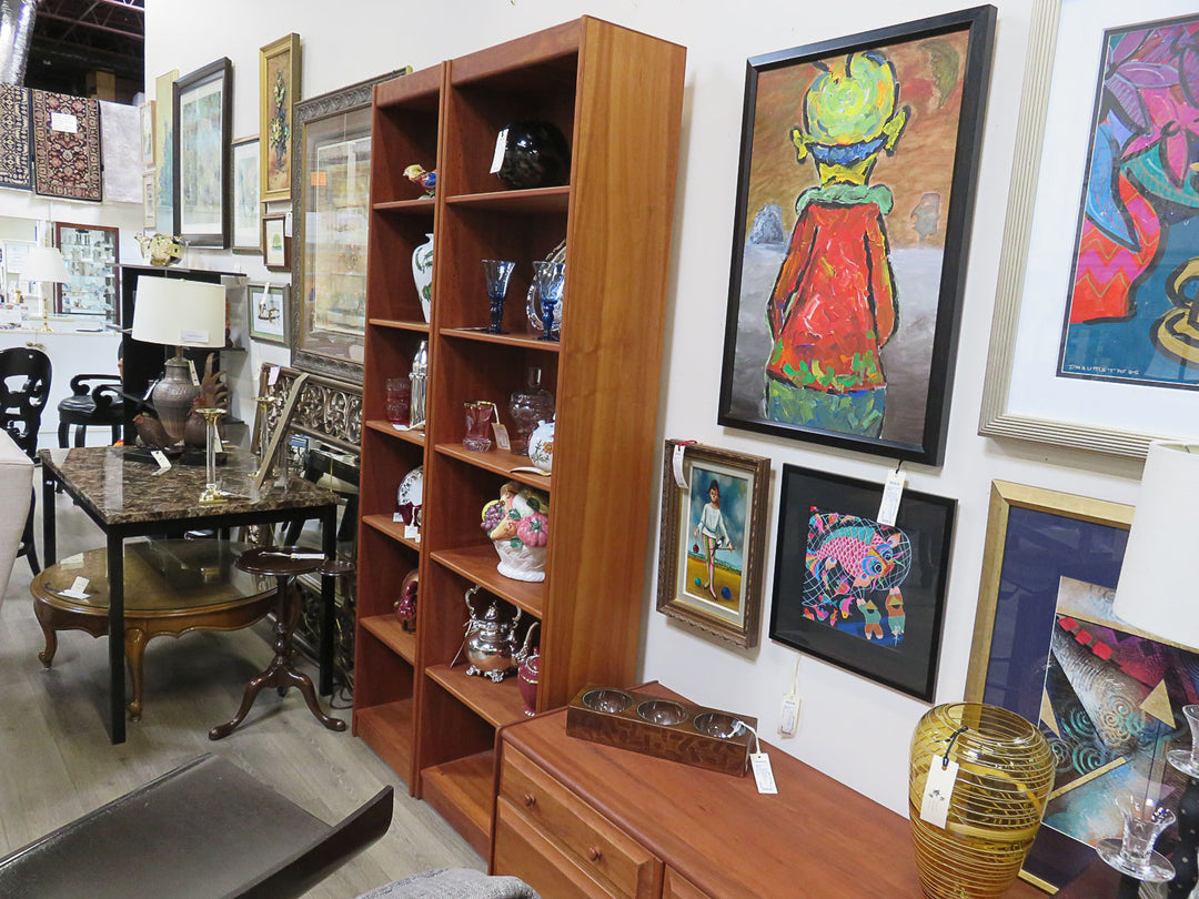 Cherry Veneer Bookcase on Right