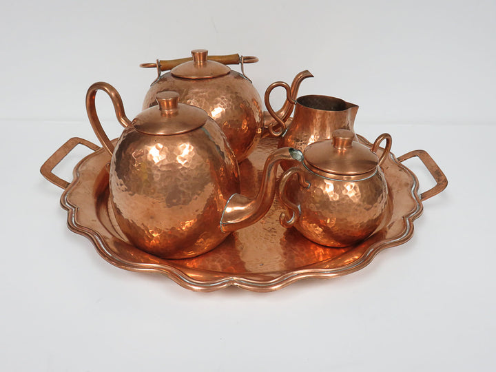 Hammered Copper Tea Set with Tray
