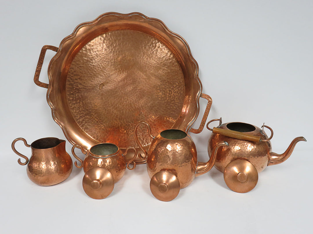 Hammered Copper Tea Set with Tray