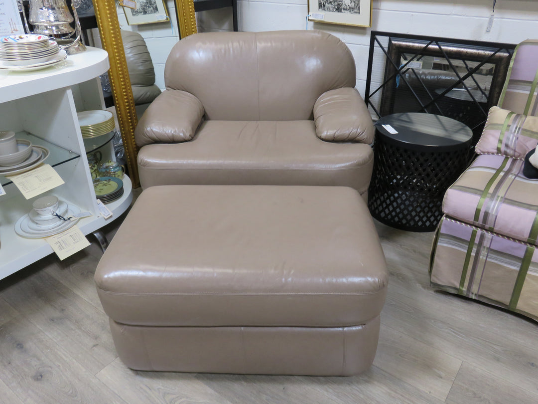 Bernhardt Leather Arm Chair & Ottoman