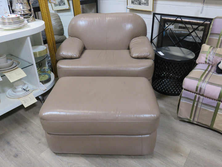 Bernhardt Leather Arm Chair & Ottoman