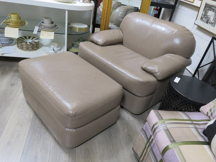 Bernhardt Leather Arm Chair & Ottoman