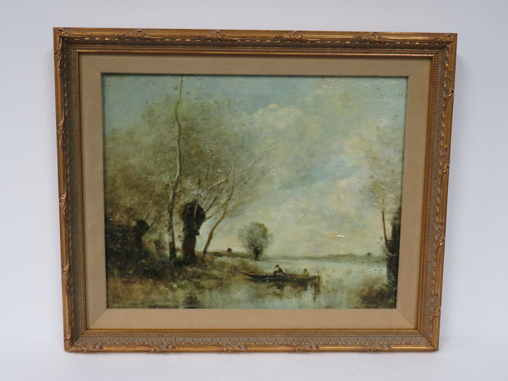 Fishing in a Boat in the Willows Print