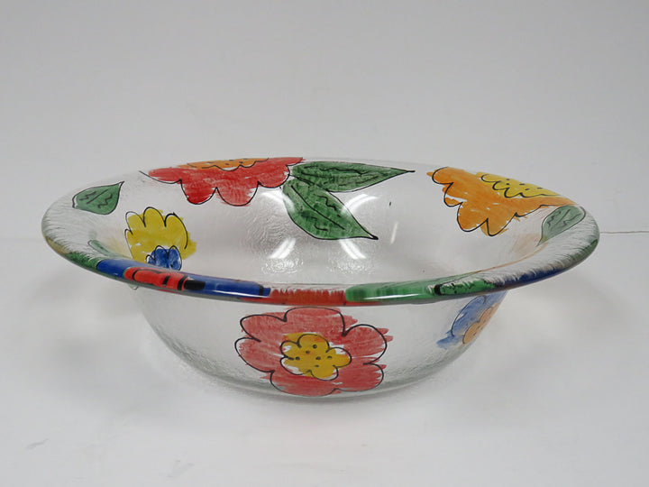 Glass Floral Serving Bowl