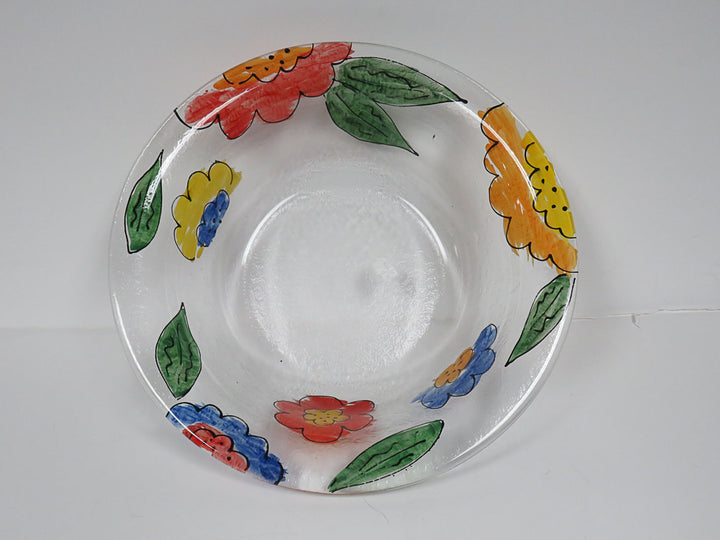 Glass Floral Serving Bowl