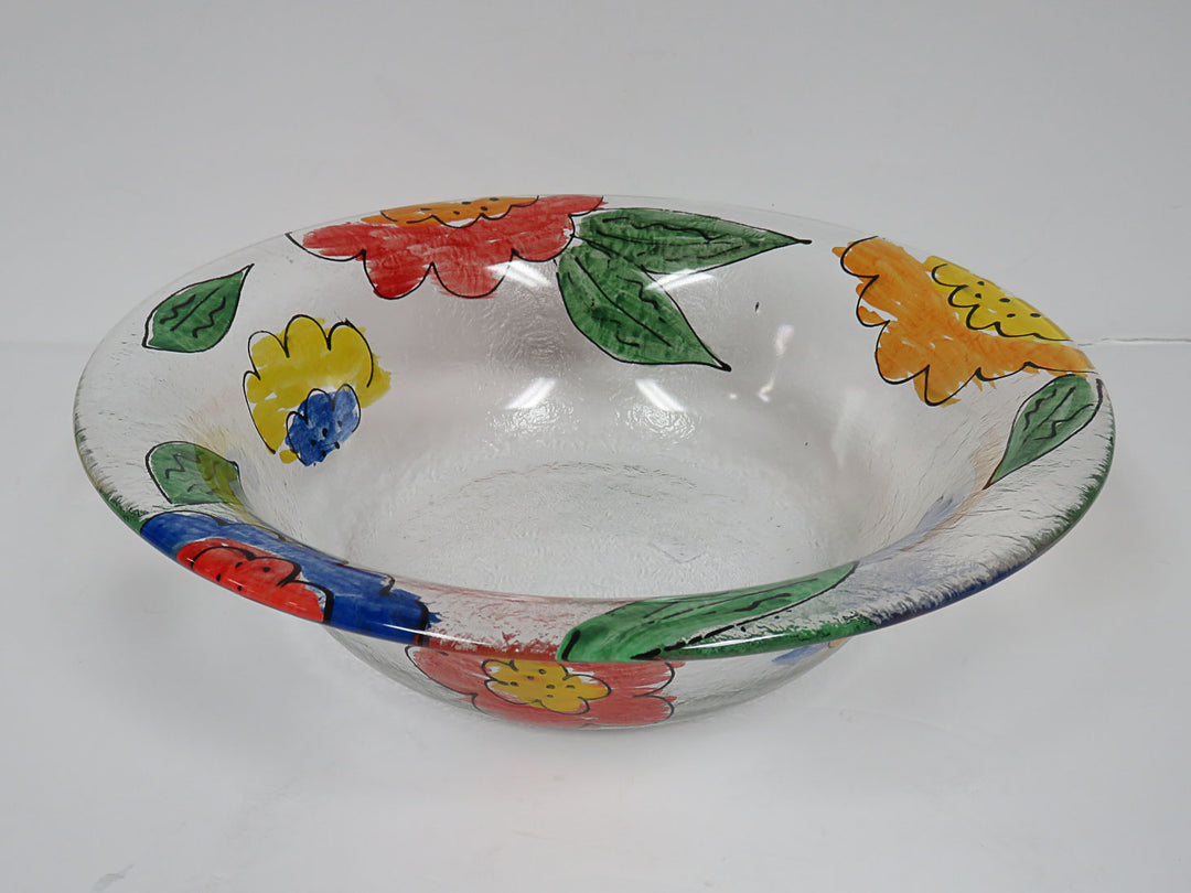 Glass Floral Serving Bowl