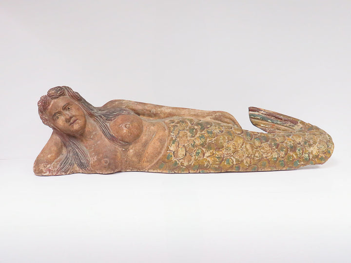 Large Carved Wooden Mermaid Figurine