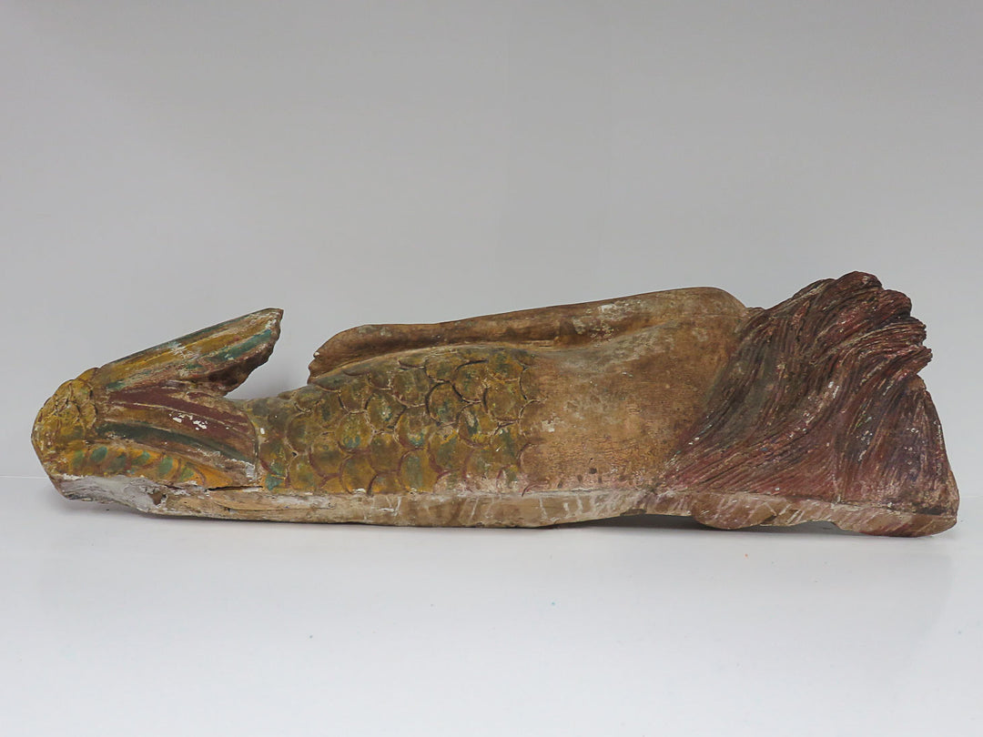 Large Carved Wooden Mermaid Figurine