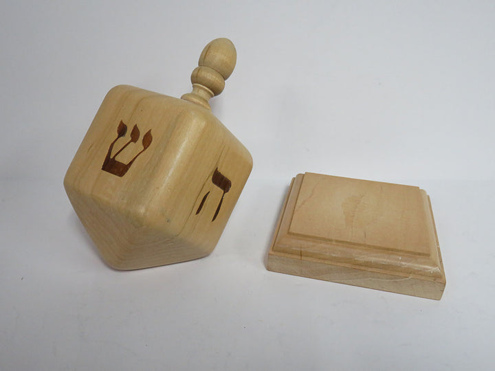 Wooden Hanukkah Dreidel with Base