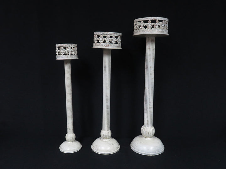 Distressed Ivory Candleholders