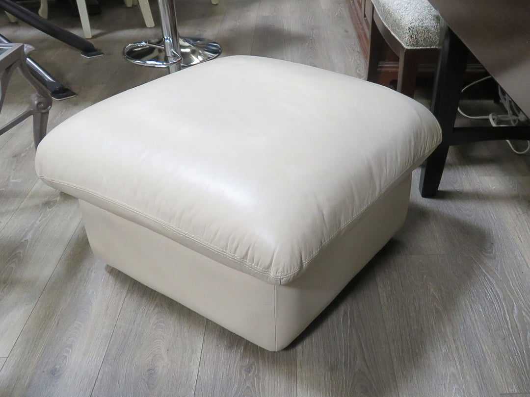 Cream Leather Ottoman