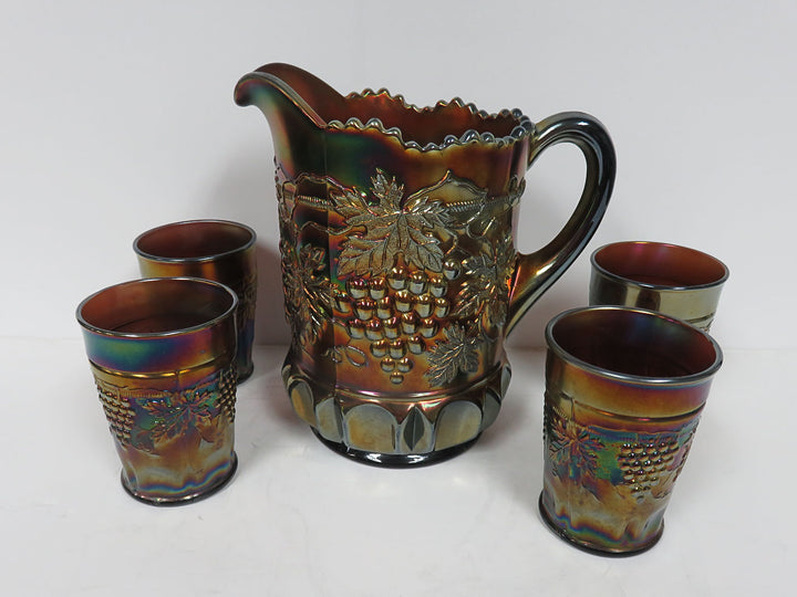 Antique Carnival Glass Pitcher Set