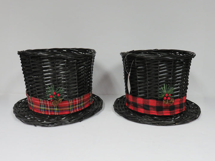 Pair Wicker Basket Top Hats