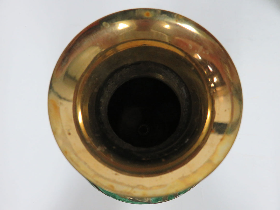 Pair Enameled Brass Urns